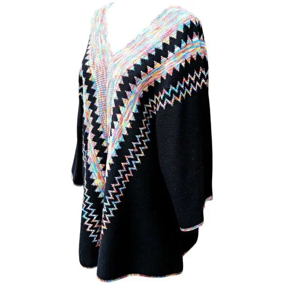1970s Cuddle Knit Sweater, Op-Art Zigzag Rainbow, Wintuk Acrylic, Size M/L - Picture 2 of 6